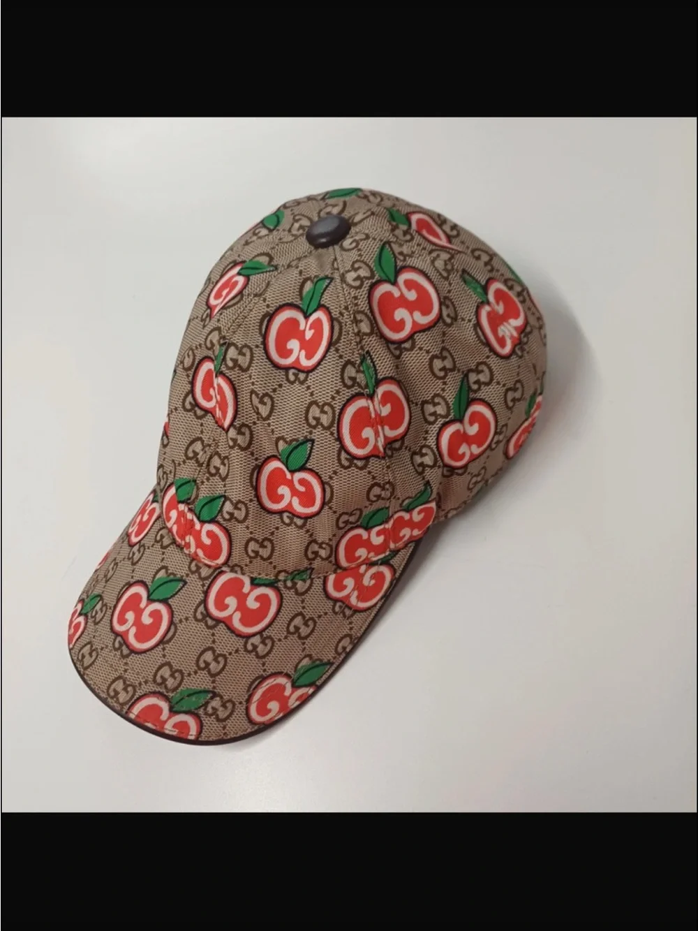 Gucci Beige Canvas Baseball Cap with Red Cherry Print